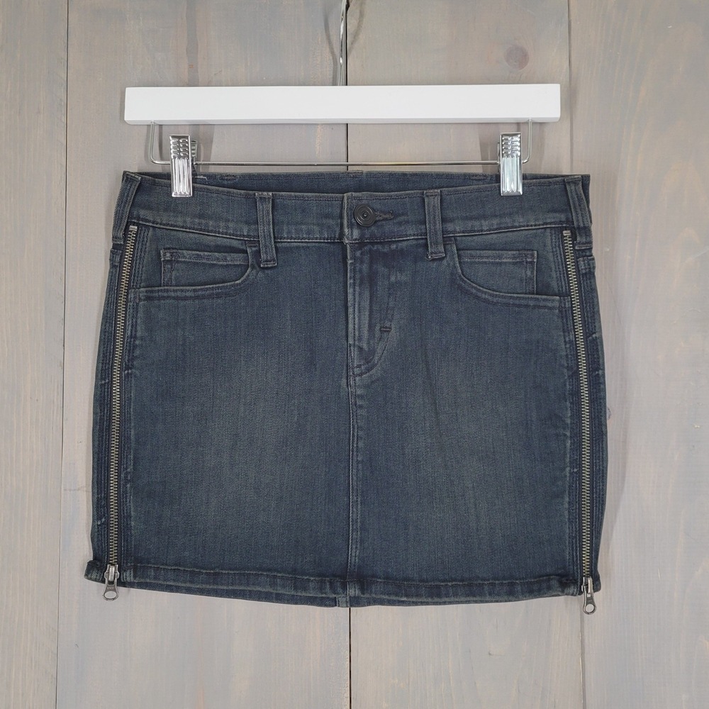 Skargorn Denim Micro Mini Skirt Women 26 Blue Double Side Zippers Edgy Dark Wash